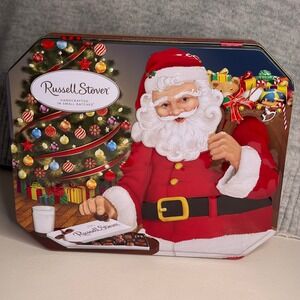 Russell Stover Assorted Fine Chocolates Santa Christmas Tin Empty Storage 2001